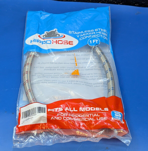 Washing Machine Y-Mixer/Y-Split Water Hose - STAINLESS STEEL - (1 FT) Long Legs