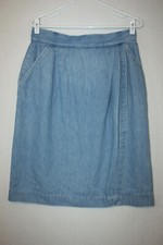 Vintage LL Bean Light Blue Jean Denim Wrap Skirt Women's Sz 12 USA MAde