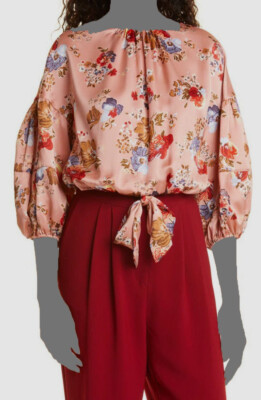 $365 Cinq à Sept Women's Pink Tie Front Cropped Blouse Size XL