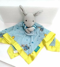 Goodnight Moon Bunny Baby Lovey Security Blanket Blue Yellow Satin 17x16 in.