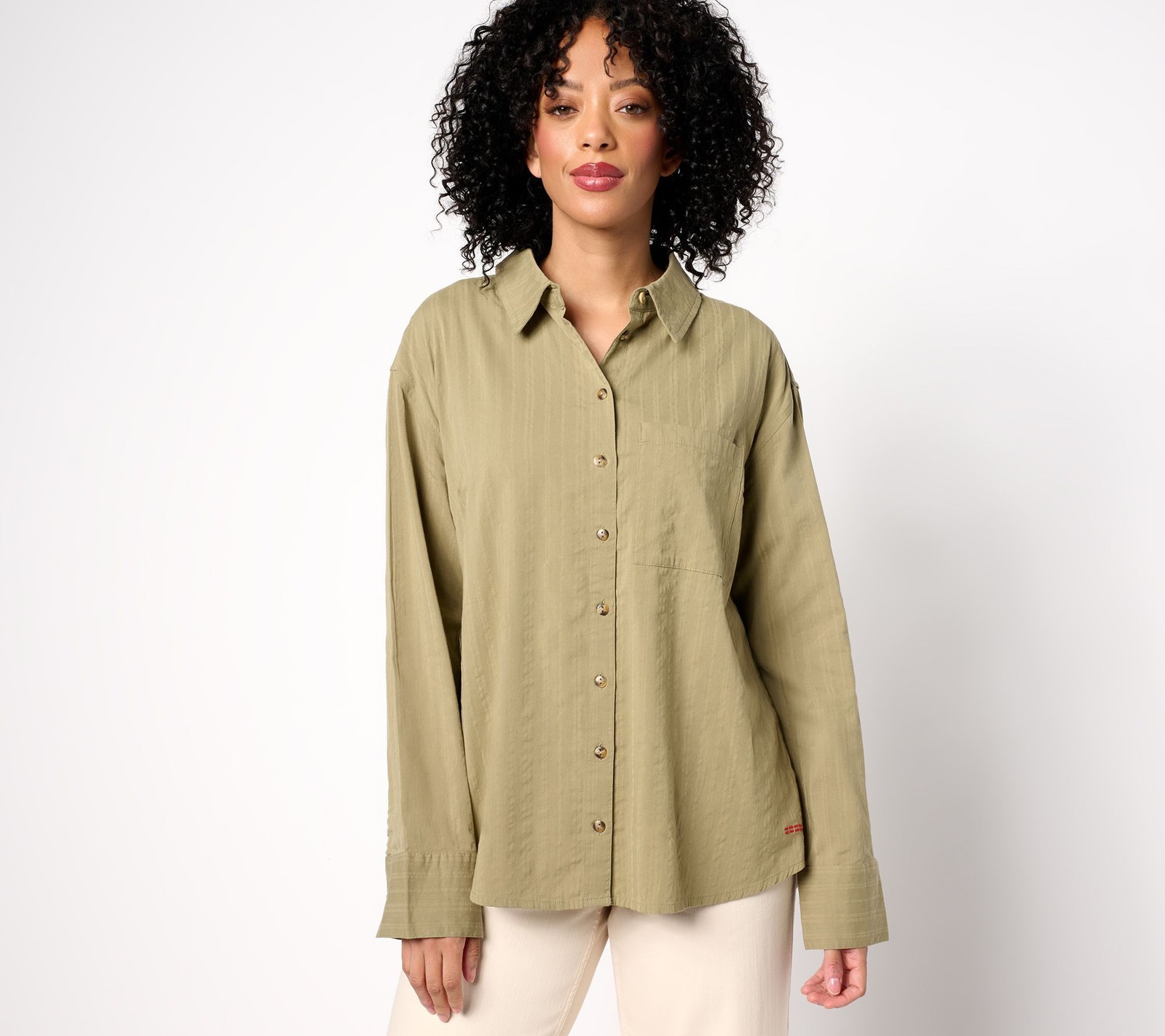 Peace Love World Women's Top Sz L Graphic Back Seersucker Green A683591