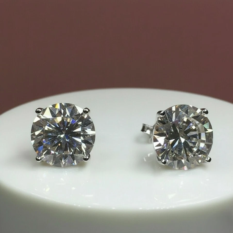1CT Round Cut Lab Grown Diamond Stud Earrings 14K White Gold G/VS Solitaire - Image 3 of 4