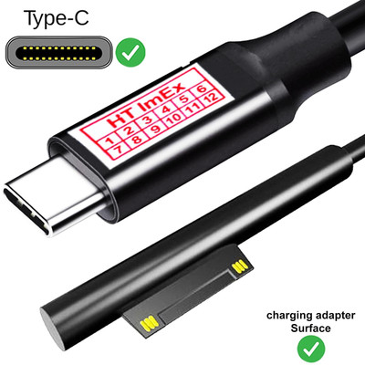 65W USB C male Supply PD Fast Charger Cable for Microsoft Surface Pro 7 6 5 4