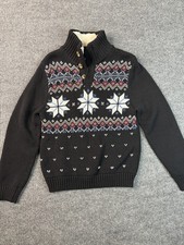 Chaps Boys 8 Fair Isle Snowflake Sweater Black Blue Red Knit Pullover