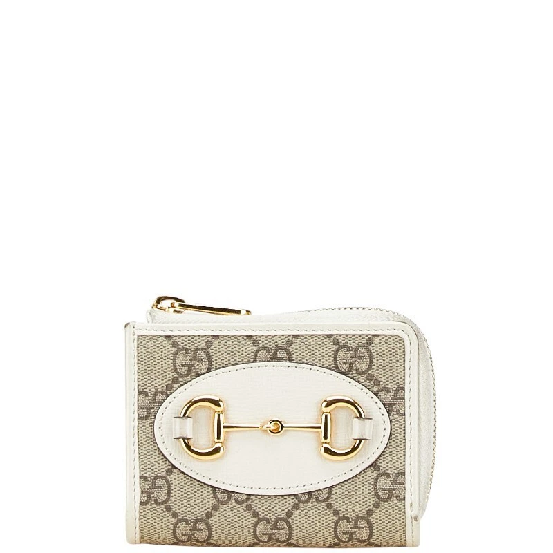 Authentique porte monnaie Gucci couleur blanc G Supreme Horsebit forme L fermeture éclair L