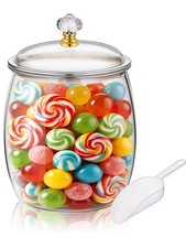 128 OZ Large Plastic Candy Cookie Jar Lid Spoons Clear Apothecary Container