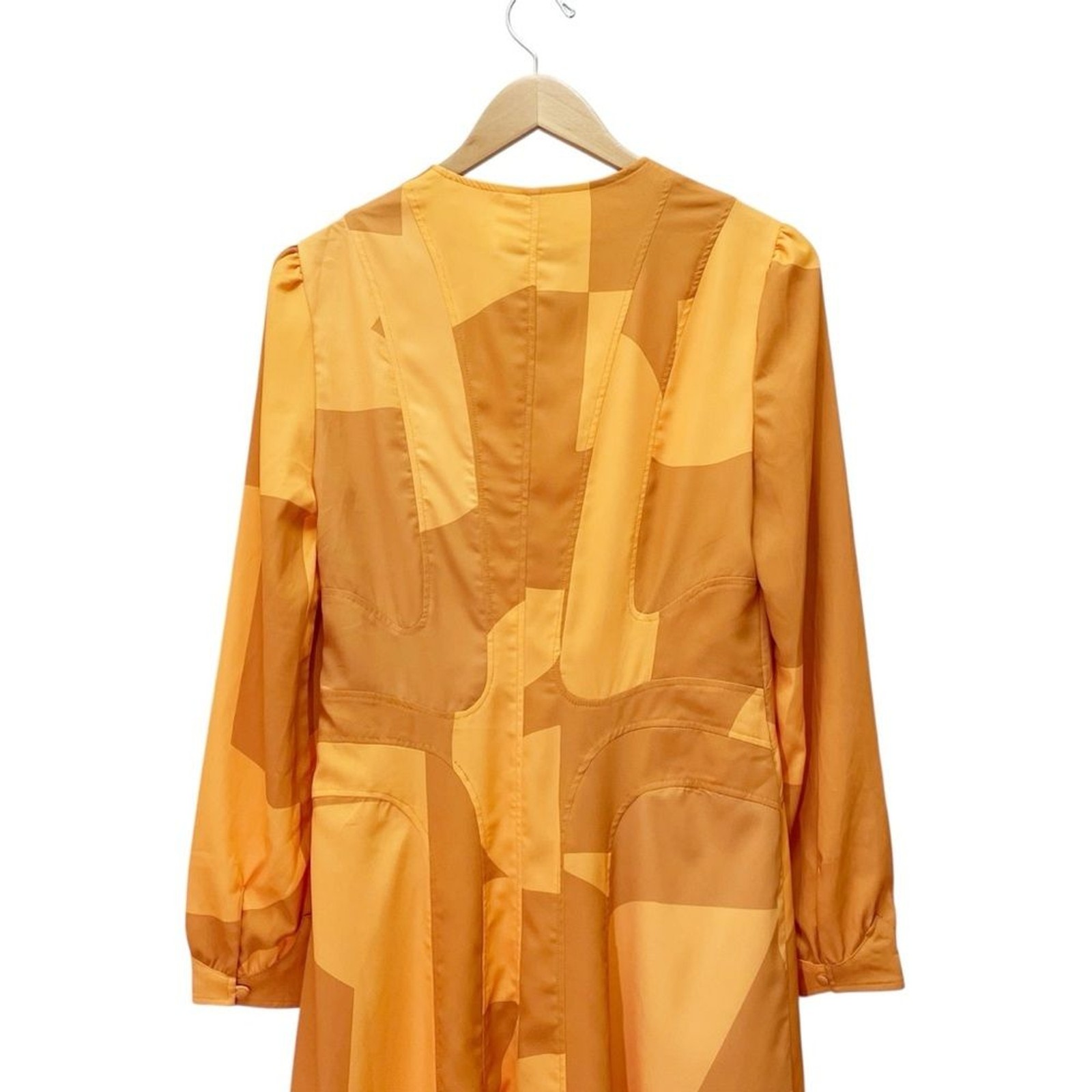 House of Sunny Cinema Dress Orange Yellow Geometric Button Front Midi Size 6 US
