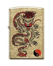 Zippo Lighter- Dragon Asian Japanese Yin Yang Tumbled Brass Windproof Z5541