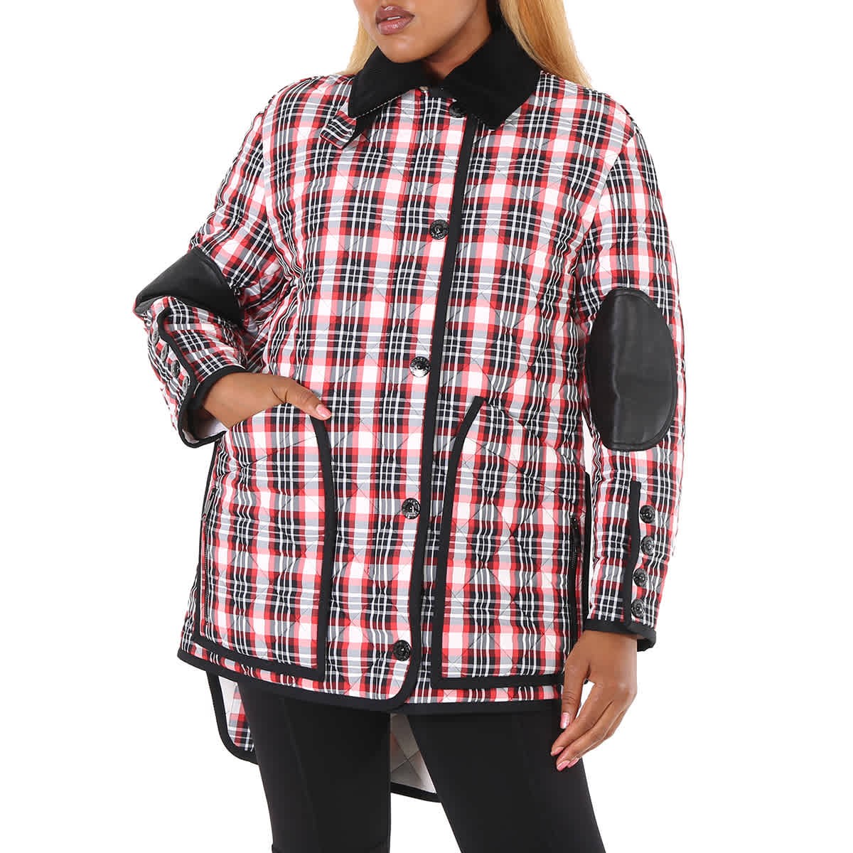 Burberry Bright Red Check Diamond Quilted Tartan Oversized Barn Jacket, Brand