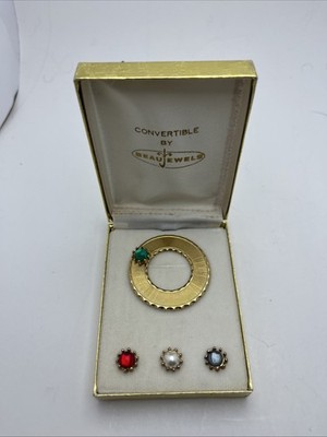 Vintage Convertible by Beau Jewels Interchangeable Stone Brooch w/Box