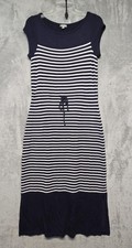 Talbots Dress Womens Size Medium Petite Blue Striped Pockets Nautical Jersey