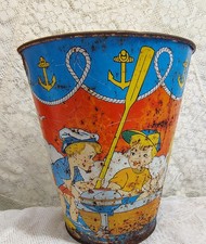 Vintage Ohio Art Lithographed Tin Sand Bucket missing handle