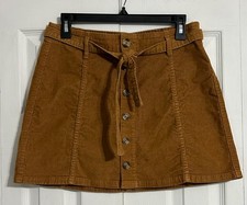 American Eagle Size 6 Hi-Rise A-Line Skirt Corduroy Tie Waist Stretch Brown