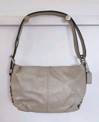 Tan leather Coach shoulder bag Crossbody Duffle with silver hardware