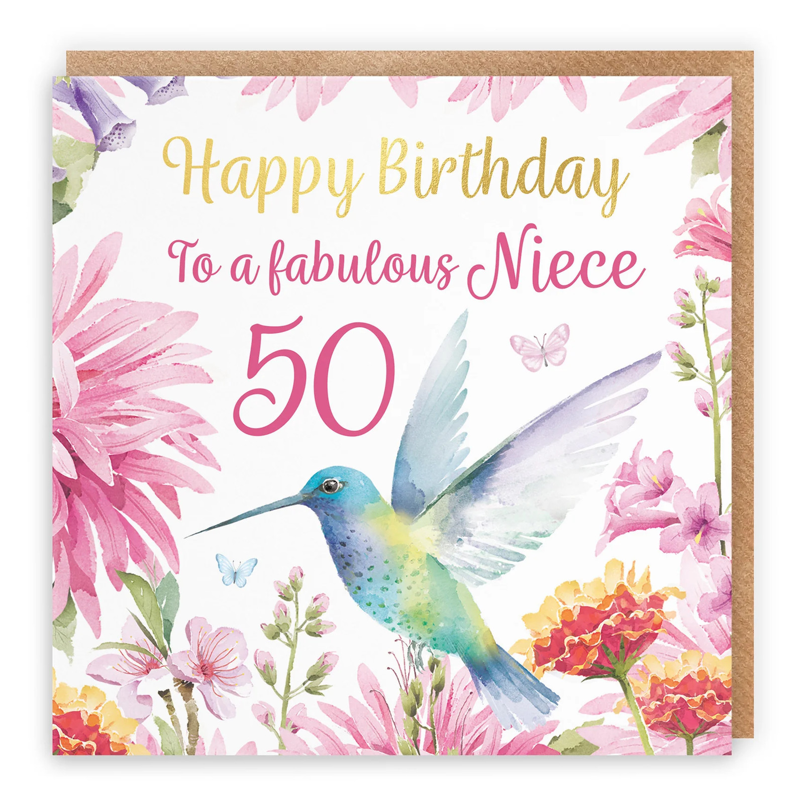 50th Niece Birthday Card Hummingbird Gold Foil Milo's Gallery