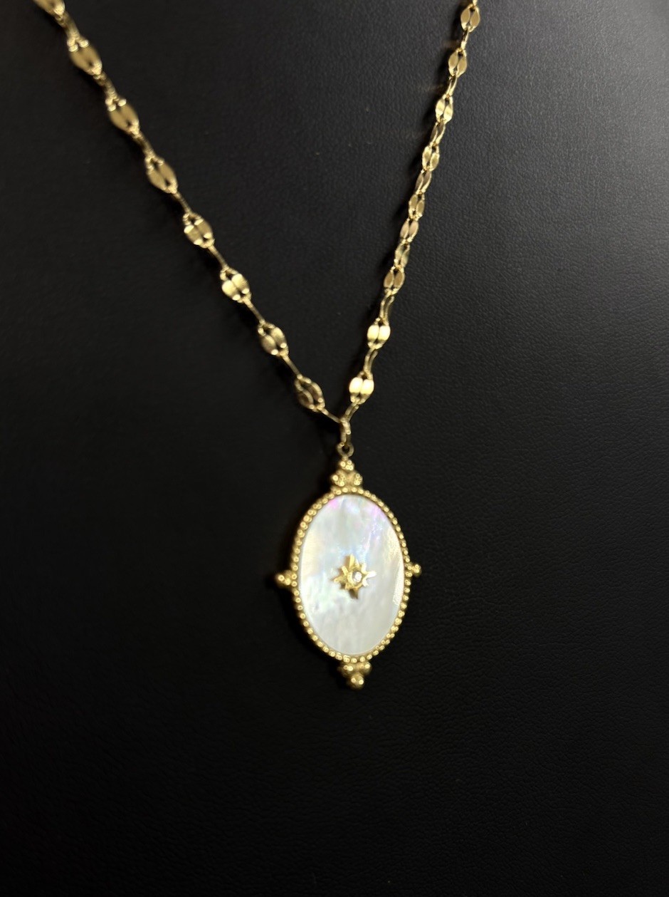 Plunder Design Eileen Necklace Gold Tone Mother of Pearl