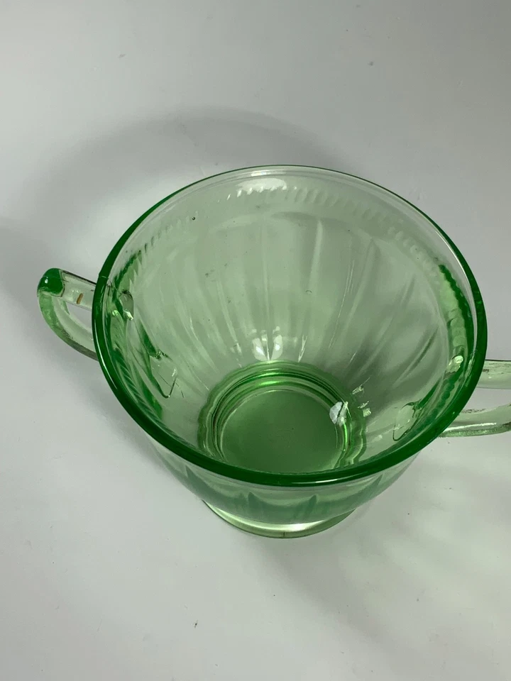 Azúcar y crema de vidrio de uranio estriado de vidrio federal vintage Foto 3 de 4