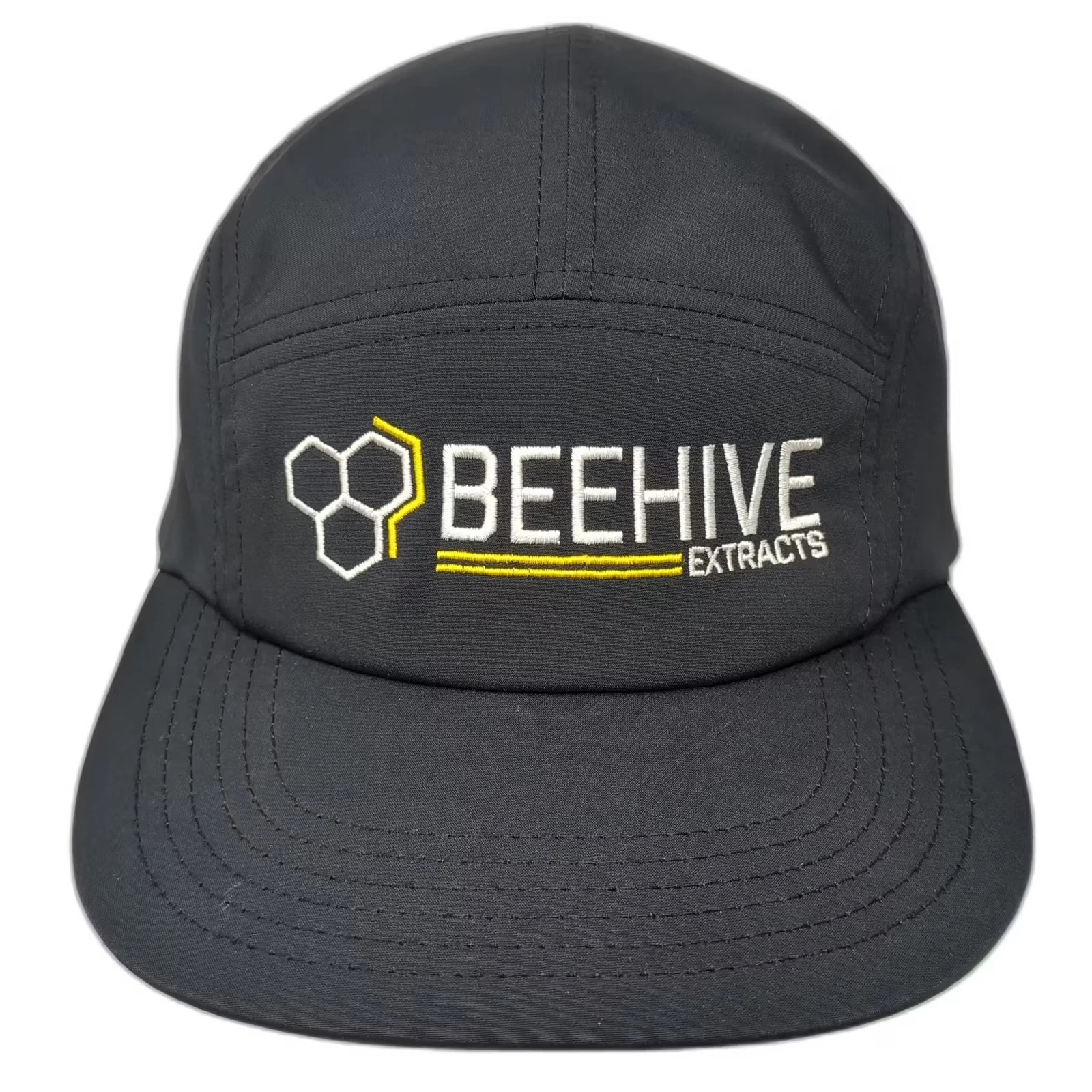 Port Authority 5 Panel Black Yellow Hat OS Beehive Extracts Slideback Adjustable