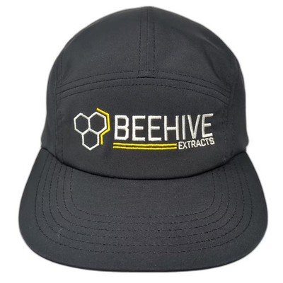 Port Authority 5 Panel Black Yellow Hat OS Beehive Extracts Slideback Adjustable