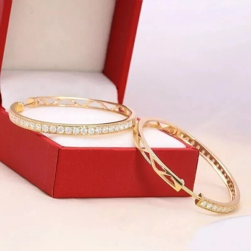 2Ct Round Cut Simulated Diamond Women's Hoop Earring In 14K Yellow Gold Plated - Image 4 of 4