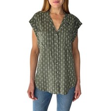 Jachs Girlfriend Women?s Printed Short Sleeve Blouse (GREEN GEO PRINT, XXL)