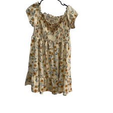 Shein Curve Floral Smocked Dress Ruffle Hem Off Shoulder Casual 0XL