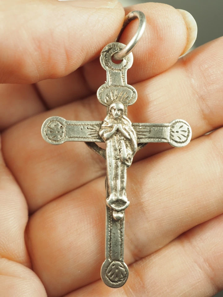 CROIX PENDENTIF ANCIEN ARGENT MASSIF ANTIQUE SILVER CROSS PENDANT - Photo 4/4