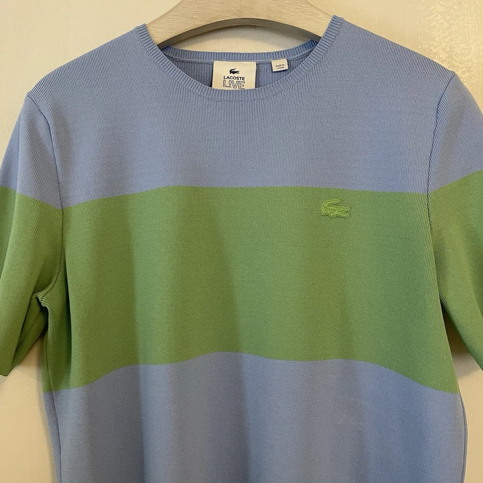 Suéter Lacoste Live para mujer tejido a rayas bloque de color talla 40 azul verde AF2925 Foto 3 de 4