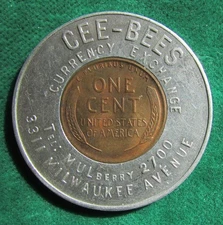1946 1c penny token Chicago ILLINOIS encased penny CEE-BEES Currency Exchange