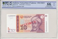 National Bank of Tajikistan Tajikistan 10 Somoni 1999 Specimen PCGS  66OPQ