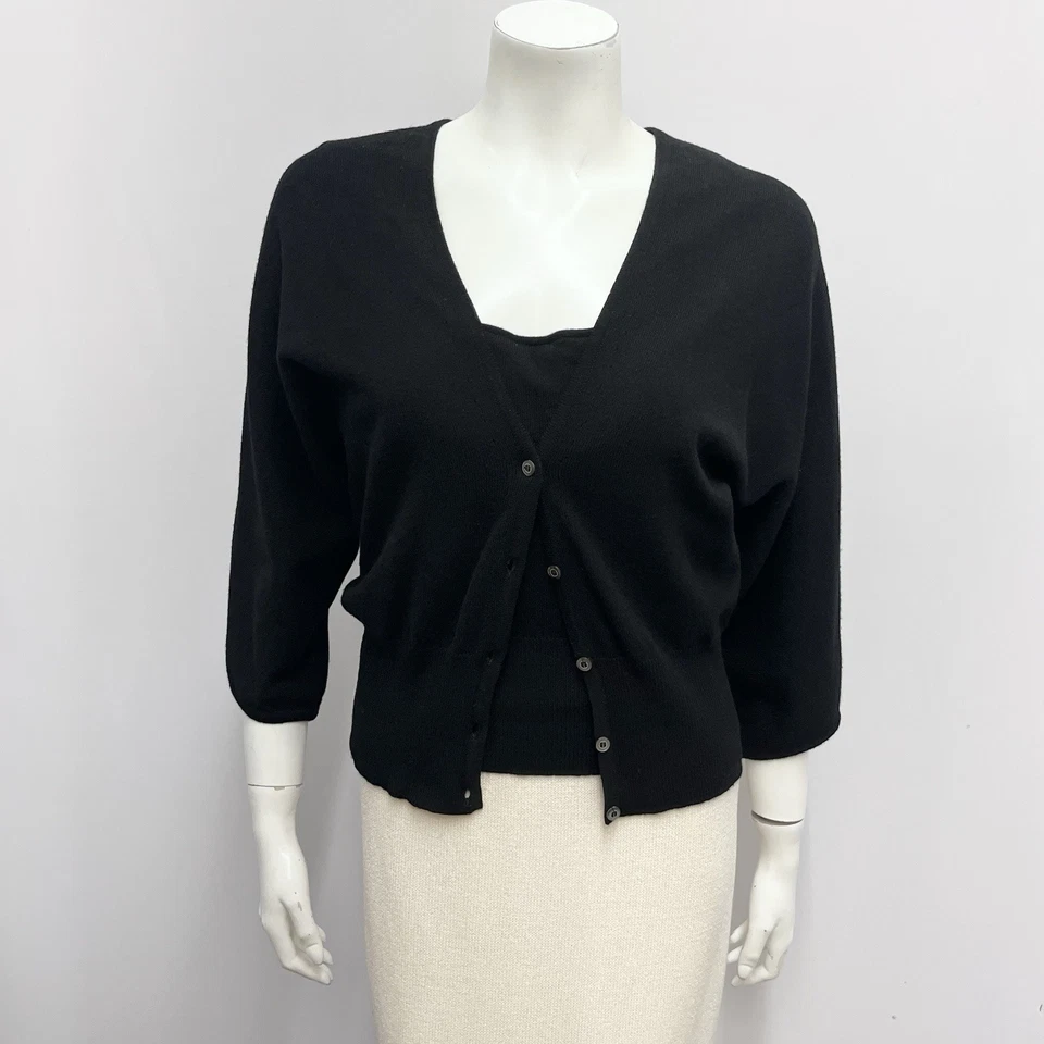 Conjunto de cárdigan y top Rebecca Moses nuevo con etiquetas negro 100 % cachemir hecho en Italia talla L S/M Foto 3 de 4