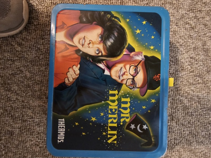 1981 Vintage Mr. Merlin Metal Lunchbox with Thermos and Top Notch Twist-On Top