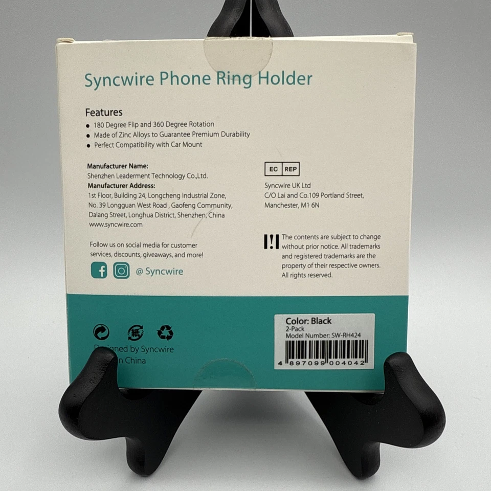 Phone Ring Holder / SYNCWIRE / Model SW-RH424 / Black / NEW - Image 2 of 4
