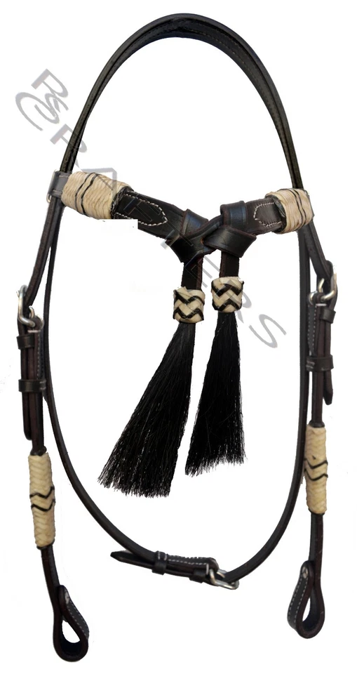 Cabeceira de couro ocidental trançada à mão couro cru nó futuro borla de cabelo - Imagem 2 de 4