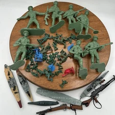 Lot Of Vintage Military Tim-Mee Green Army Plastic Figures Misc Jumbo Mini