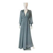 Baltic Born Women's M Sage Green Maxi Dress Long Sleeve V Neck Smocked Waist