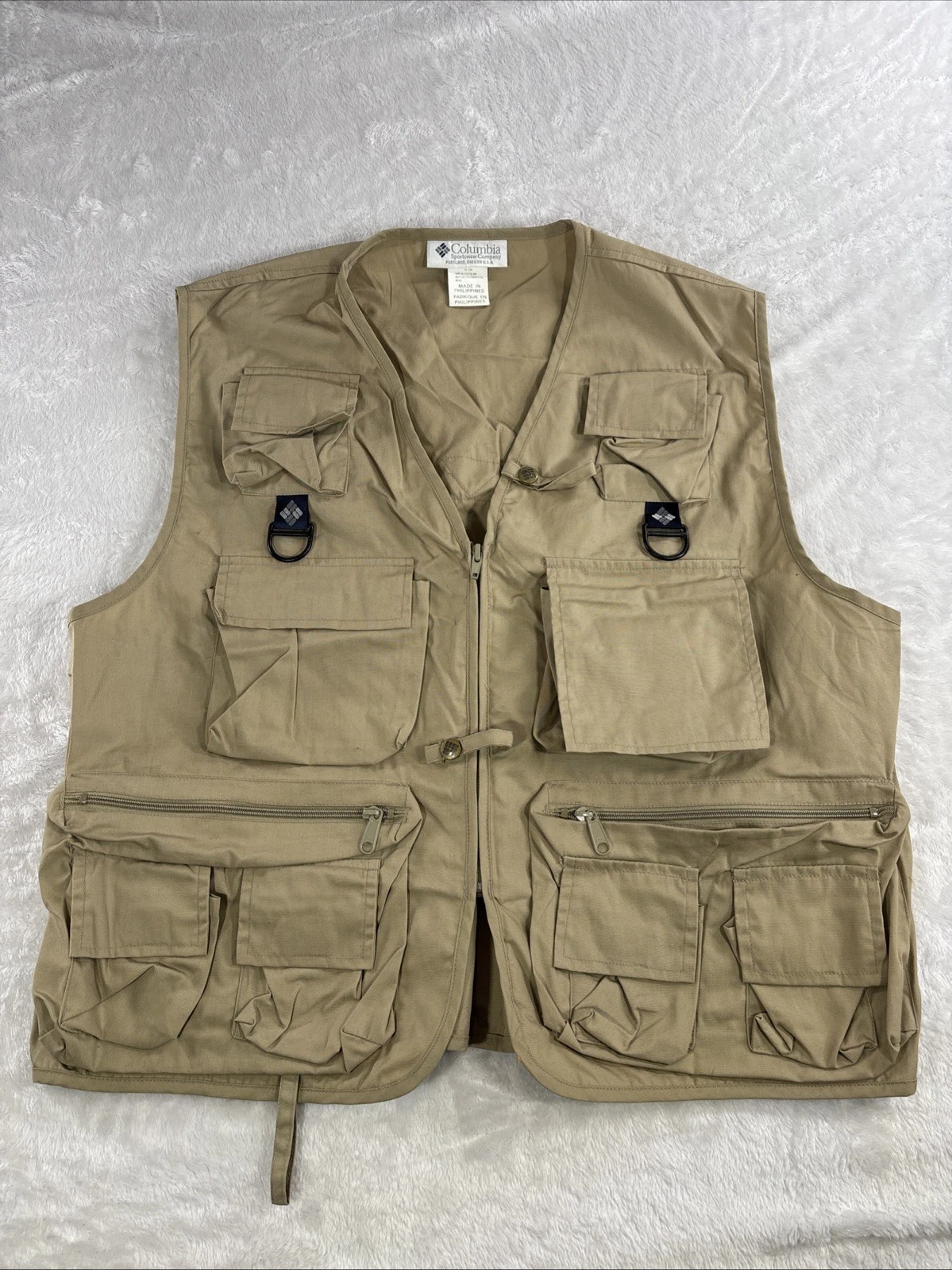 Vintage Columbia Sportswear Fly Fishing Vest XL Beige Hunting Tactical 90’s