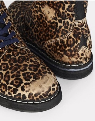 Golden Goose Leopard Print Fur Lace Up Ankle Combat Boots  display picture 2
