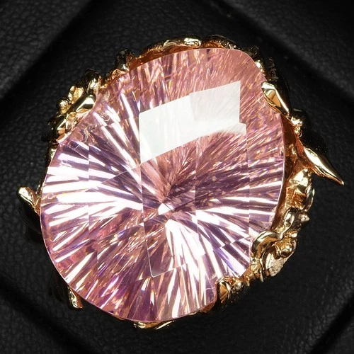 Estate Peach Pink Tourmaline Concave 36.80Ct 925 Sterling Silver Handmade Rings