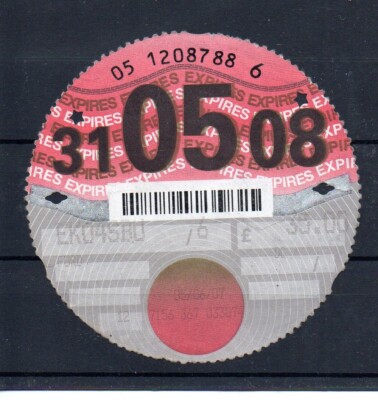 GB Road Tax Disc - Mai. 2008 - siehe Kommentare in Beschreibung und unten