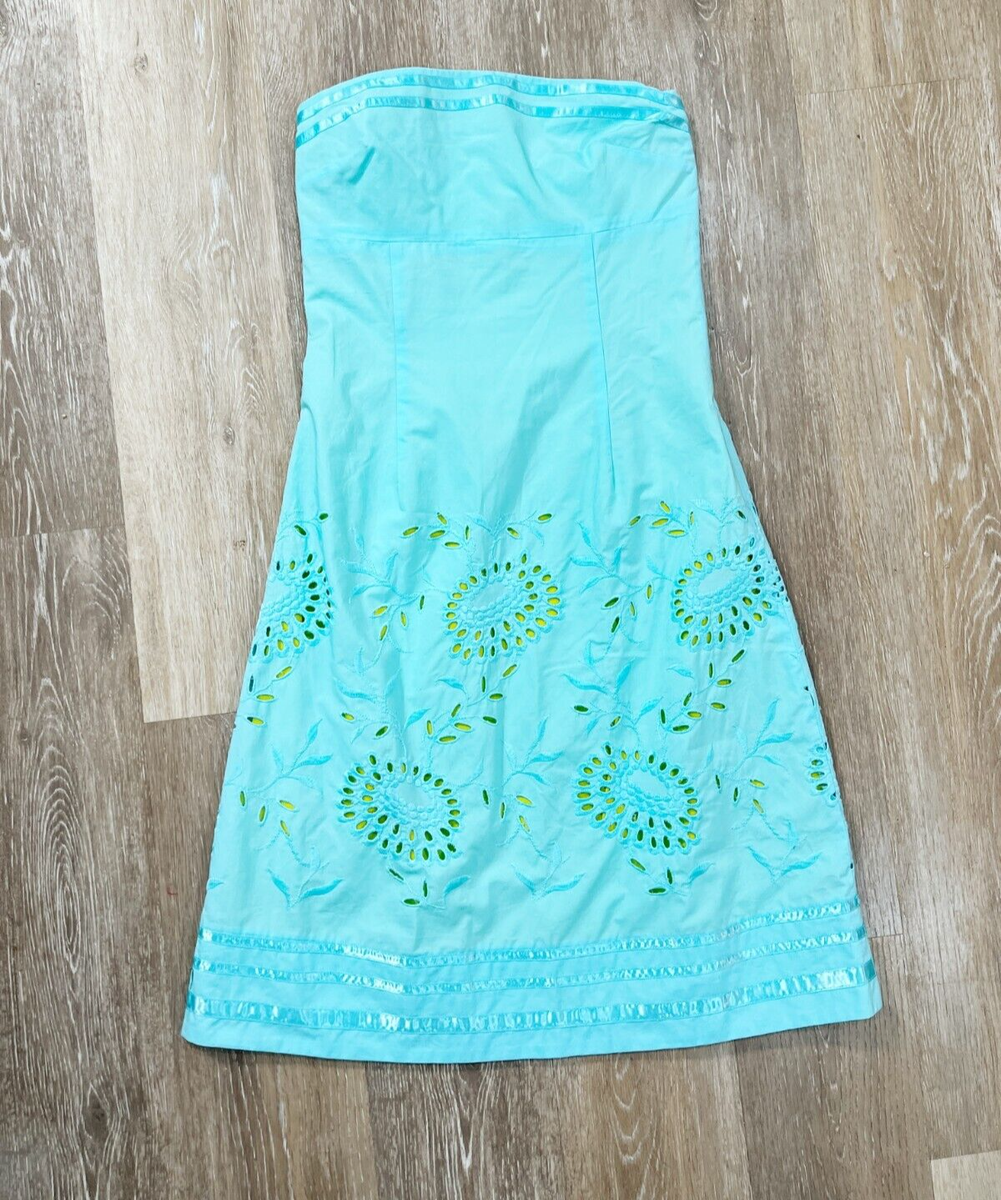 Express Sz 0 Blue Strapless Eyelet Lace Empire Waist Dress Sundress Easter