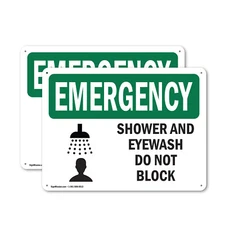 (2 Pack) Shower And Eyewash Do Not Block With Symbol OSHA Emergency Sign Decal