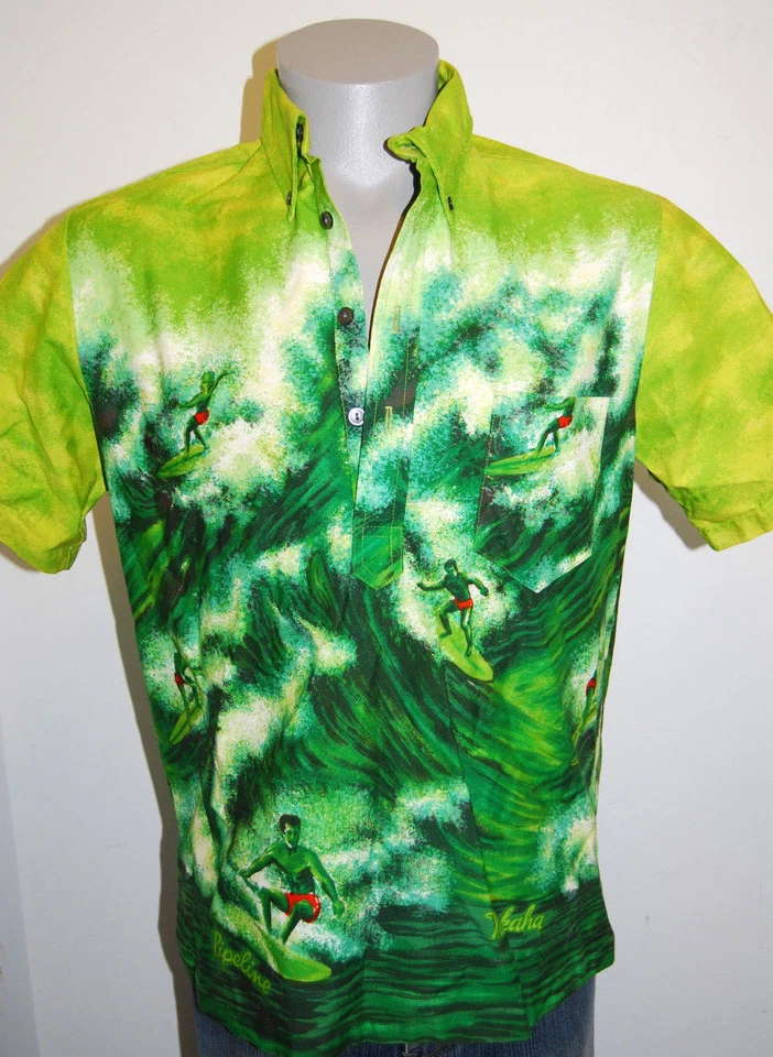 1960s Diamond Head Hawaiian surfer shirt aloha pipeline green pullover Makaha - Image 2 of 4