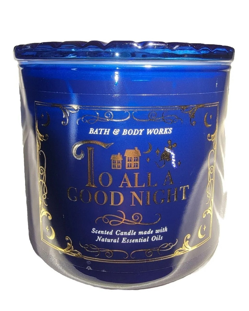Bath & Body Works TO ALL A GOOD NIGHT 3-Wick Candle Blue Glass Jar