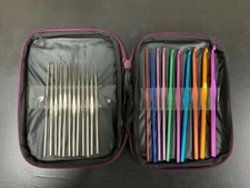 Aluminum Crochet Hooks Needles Knit 22 Pcs Set Multi Color Weave Craft Yarn