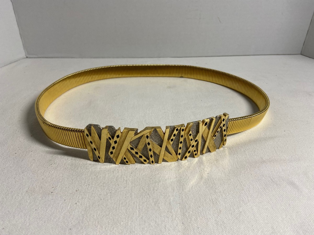 Vintage AccessOCraft NYC Gold Tone Stretch Belt W/Diamond  display picture 1