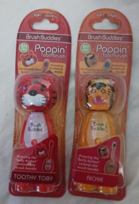 Brush Buddies Poppin  Toothbrush Soft BPA Free Brand New Set Of 2