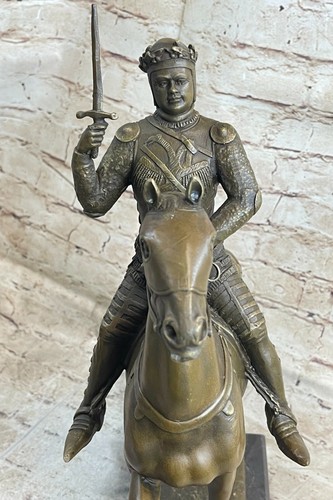 Amazing Roman Warrior on Rearing Horse Bronze Sculpture Statue Classic Artwork - Picture 7 of 7