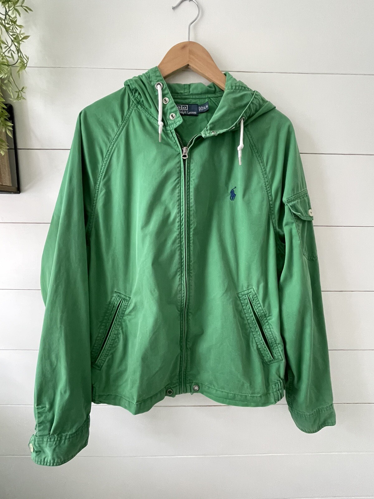 Polo Jacket Ralph Lauren Adulto Large Verde Blu Pony Cappotto Cerniera Intera Uomo 90 *