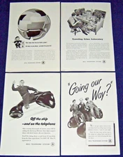 Lot of 4 Ads from 1945 ~ AT&T Bell TELEPHONE System ~ WWII Theme